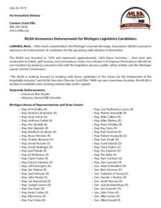 July 24, 2014 For Immediate Release Contact: Scott Ellis[removed]www.mlba.org