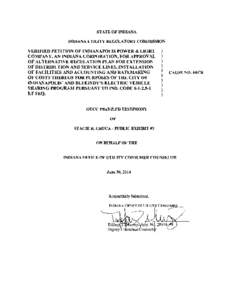 STATE OF INDIANA   INDIANA UTILITY REGULATORY COMMISSION VERIFIED PETITION OF INDIANAPOLIS POWER & LIGHT COMPANY, AN INDIANA CORPORATION, FOR APPROVAL