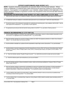 OFFICER’S QUESTIONNAIRE (BANK SECRECY ACT[removed])