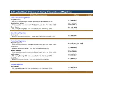 Sixth Judicial Circuit Child Support Hearing Officers & General Magistrates Division/Name/Address Phone  Child Support Hearing Officers