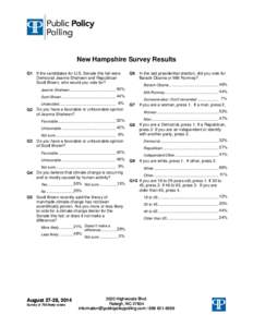 New Hampshire Survey Results Q1 If the candidates for U.S. Senate this fall were Democrat Jeanne Shaheen and Republican Scott Brown, who would you vote for?