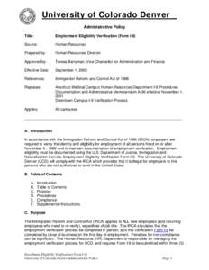 University of Colorado Denver _ Administrative Policy Title: Employment Eligibility Verification (Form I-9)