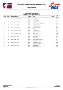 AIBA World Boxing Championships Doha 2015 Daily Schedule Session 1 A - Preliminaries TUE 6 OCT:00 - Afternoon Order