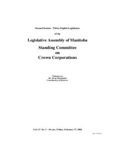 The Legislative Assembly of Manitoba Debates and Proceedings