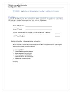 St. Louis County Port Authority Funding Period 2016 APPENDIX I: Application for Redevelopment Funding – Additional Information Directions__________________________________________________________