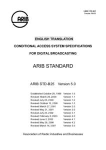 CONDITIONAL ACCESS SYSTEM SPECIFICATIONS FOR DIGITAL BROADCASTING ARIB STANDARD