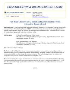 CONSTRUCTION & ROAD CLOSURE ALERT  August 29, 2014 Elizabeth Jonasson[removed]w)