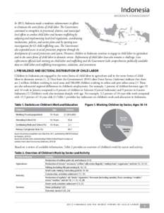 Indonesia  MODERATE ADVANCEMENT In 2013, Indonesia made a moderate advancement in efforts to eliminate the worst forms of child labor. The Government continued to strengthen its provincial, district, and municipallevel e