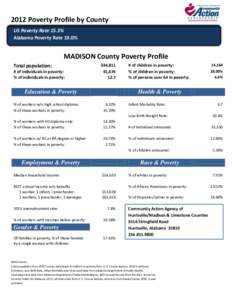 2012 Poverty Profile by County US Poverty Rate 15.3% Alabama Poverty Rate 19.0% MADISON County Poverty Profile Total population: