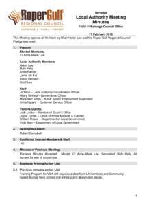 Barunga  Local Authority Meeting Minutes Held in Barunga Council Office 17 February 2015