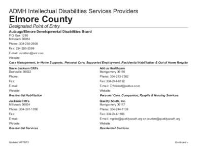 ADMH Intellectual Disabilities Services Providers  Elmore County Designated Point of Entry  Autauga/Elmore Developmental Disabilities Board