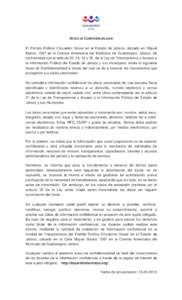 AVISO DE CONFIDENCIALIDAD El Partido Político Encuentro Social en el Estado de Jalisco, ubicado en Miguel Blanco 1587 en la Colonia Americana del Municipio de Guadalajara, Jalisco, de conformidad con el artículo 20, 23