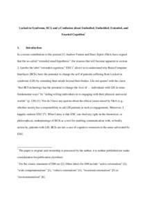 Locked-in Syndrome, BCI, and a Confusion about Embodied, Embedded, Extended, and Enacted Cognition* 1.  Introduction