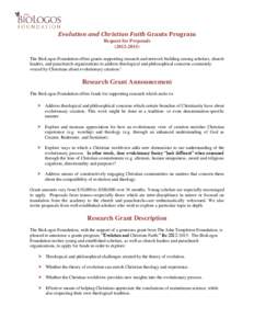 Evolution and Christian Faith Grants Program Request for Proposals[removed])