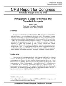 Immigration:  S Visas for Criminal and Terrorist Informants