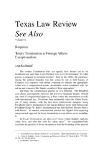 Texas Law Review See Also Volume 92 Response Treaty Termination as Foreign Affairs