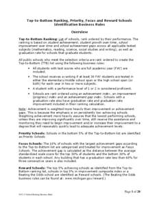 Top-to-Bottom Ranking, Priority, Focus and Reward Schools Identification Business Rules Overview Top-to-Bottom Ranking: List of schools, rank ordered by their performance. The ranking is based on student achievement, stu