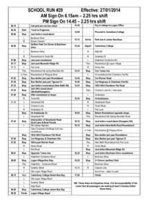 SCHOOL RUN #29 Effective: AM Sign On 6.15am – 2.25 hrs shift PM Sign On 14.45 – 2.25 hrs shift 06.15