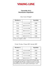 Timetable 2013 Mariehamn–Kapellskär 