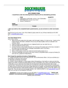 Dockwalker Program Supplies Order Form for 2012