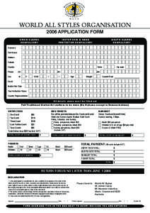 WORLD ALL STYLES ORGANISATION 2006 APPLICATION FORM Groin Guards Compulsory  Instep/Shin & Hand