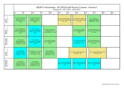 RQSI311 Informatique - M1 SIGLIS null Parcours Commun - Semestre1 Semaine8h 9h