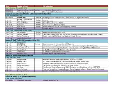 Time Speaker or Event Title or Location Day 1: Monday, October 22, [removed]:00-08:00 Registration & Continental Breakfast