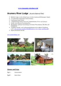 www.tanzania-reisebuero.de  Arumeru River Lodge • • •
