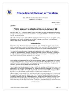 Rhode Island Division of Taxation State of Rhode Island and Providence Plantations Department of Revenue January 11, 2013 ADV[removed]