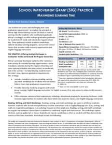 School Improvement Grant (SIG) Practice: Maximizing Learning Time—McKay High School; Salem, Oregon