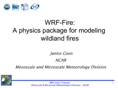 WRF-Fire: A physics package for modeling wildland fires Janice Coen NCAR Mesoscale and Microscale Meteorology Division