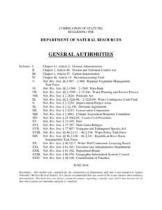 COMPILATION OF STATUTES REGARDING THE DEPARTMENT OF NATURAL RESOURCES  GENERAL AUTHORITIES
