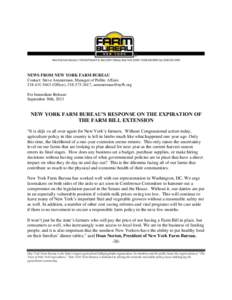 NEWS FROM NEW YORK FARM BUREAU Contact: Steve Ammerman, Manager of Public AffairsOffice), ,  For Immediate Release: September 30th, 2013