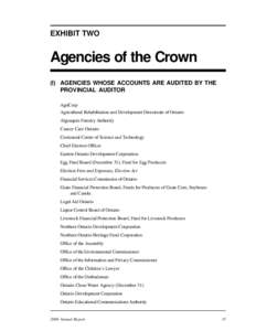 EXHIBIT TWO  Agencies of the Crown (I)	 AGENCIES WHOSE ACCOUNTS ARE AUDITED BY THE PROVINCIAL AUDITOR
