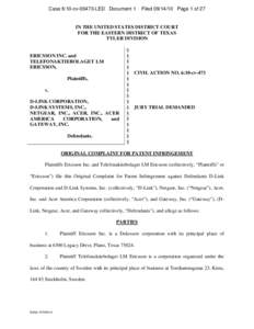 Case 6:10-cv[removed]LED Document 1  Filed[removed]Page 1 of 27 IN THE UNITED STATES DISTRICT COURT FOR THE EASTERN DISTRICT OF TEXAS