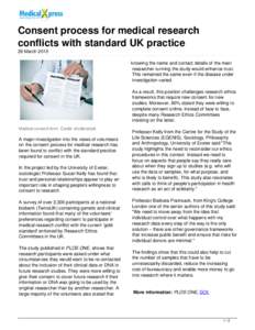 Consent process for medical research conflicts with standard UK practice