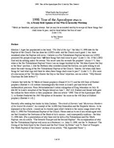 1998: Year of the Apocalypse (Part 3) text by Tom Stewart  What Saith the Scripture? http://www.WhatSaithTheScripture.com[removed]: Year of the Apocalypse (Part 3)