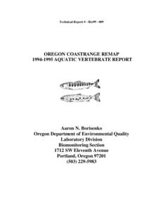 OREGON COASTRANGE REMAPAQUATIC VERTEBRATE REPORT