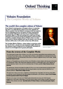 Voltaire Foundation  The Complete Works of Voltaire The world’s first complete edition of Voltaire Given Voltaire’s towering status in European culture, it is surprising that there is no single definitive edition of 