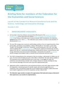    Briefing Note for members of the Federation for  the Humanities and Social Sciences     