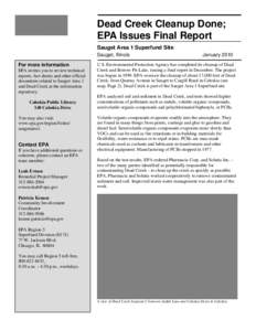 Dead Creek Cleanup Done; EPA Issues Final Report - January 2010
