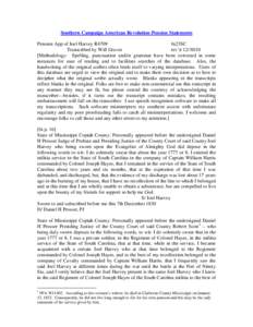 Southern Campaign American Revolution Pension Statements Pension App of Joel Harvey R4709 fn23SC Transcribed by Will Graves rev’d[removed]Methodology: Spelling, punctuation and/or grammar have been corrected in some