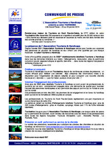 MASTER COMMUNIQUE:Mise en page:07 Page 1  Communiqué de Presse L’Association Tourisme & Handicaps présente au salon TOURISSIMA Lille Grand Palais – 23 au 25 janvier 2015