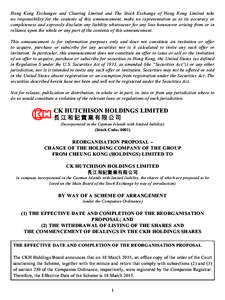 Hong Kong Exchanges and Clearing Limited and The Stock Exchange of Hong Kong Limited take no responsibility for the contents of this announcement, make no representation as to its accuracy or completeness and expressly d