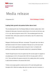 A division of Westpac Banking Corporation ABN[removed]Media release Strict Embargo 10:30am  18 September 2013