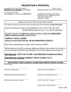 REQUISITION & PROPOSAL ALABAMA STATE PORT AUTHORITY MCDUFFIE COAL TERMINAL DEPARTMENT TO: Prospective Vendors Please procure the following and DELIVER TO: