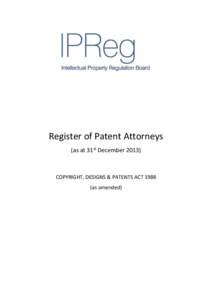 Register of Patent Attorneys (as at 31st December[removed]COPYRIGHT, DESIGNS & PATENTS ACT[removed]as amended)