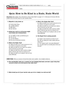 JANUARY 2015 THE CURRENT HEALTH & LIFE-SKILLS MAGAZINE FOR TEENS ™  How TO BE KIND IN A RUDE, RUDE WORLD Pages 14–17