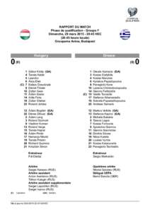 RAPPORT DU MATCH Phase de qualification - Groupe F Dimanche, 29 mars:45 HEC (20:45 heure locale) Groupama Aréna, Budapest