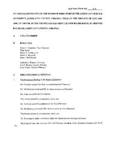 AGENDA ITEM NO.  Col AT A REGULAR MEETING OF THE BOARD OF DIRECTORS OF THE JAMES CITY SERVICE AUTHORITY, JAMES CITY COUNTY, VIRGINIA, HELD ON THE 22ND DAY OF JANUARY